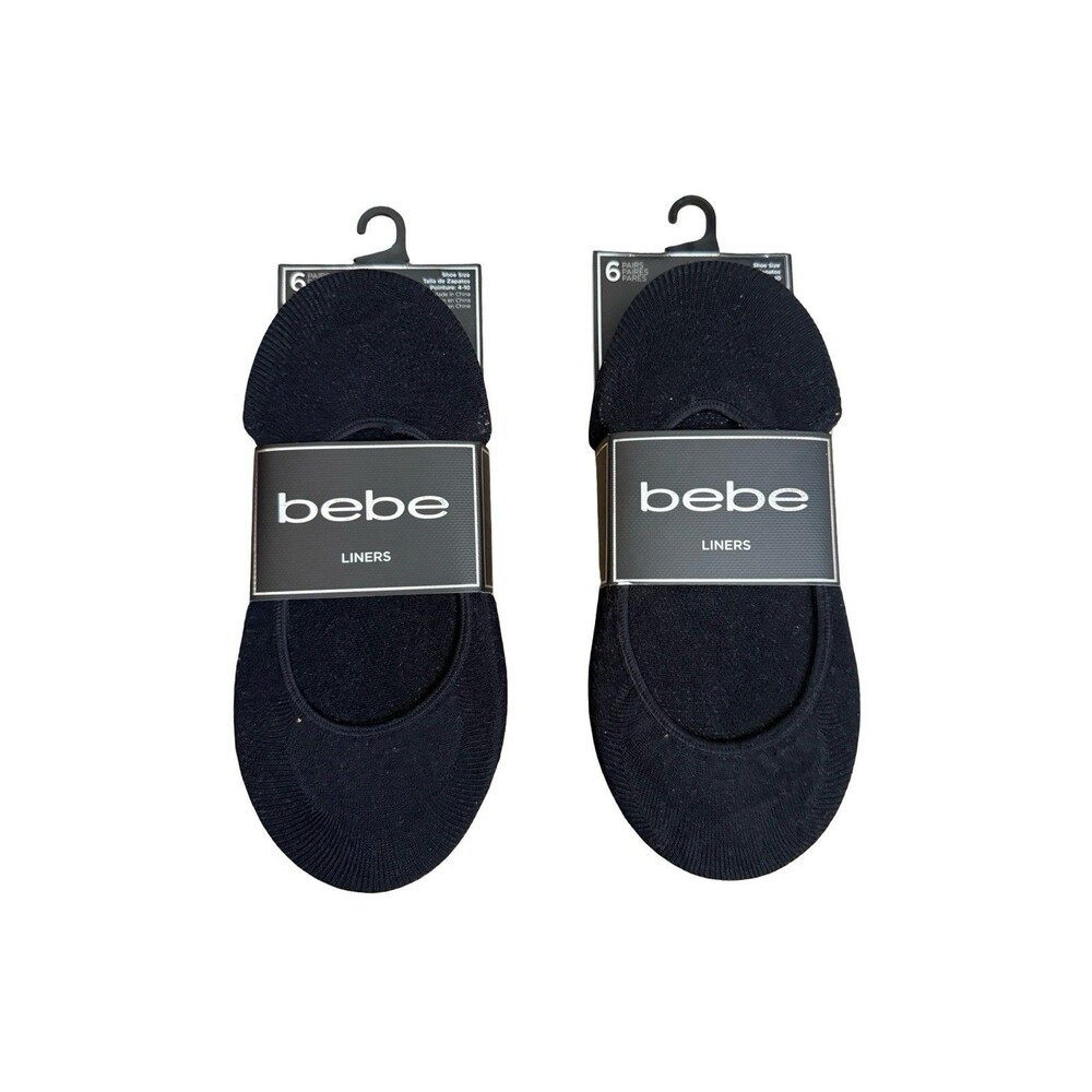 Bebe Womens No Show Socks 12 Pairs Black Liner Low Cut Shoe Socks New